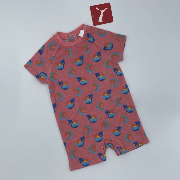 Puma Other - Puma Baby Girl's Hot Pink Tropical Graphics Short Sleeve Romper Size 3-6 Mos NWT